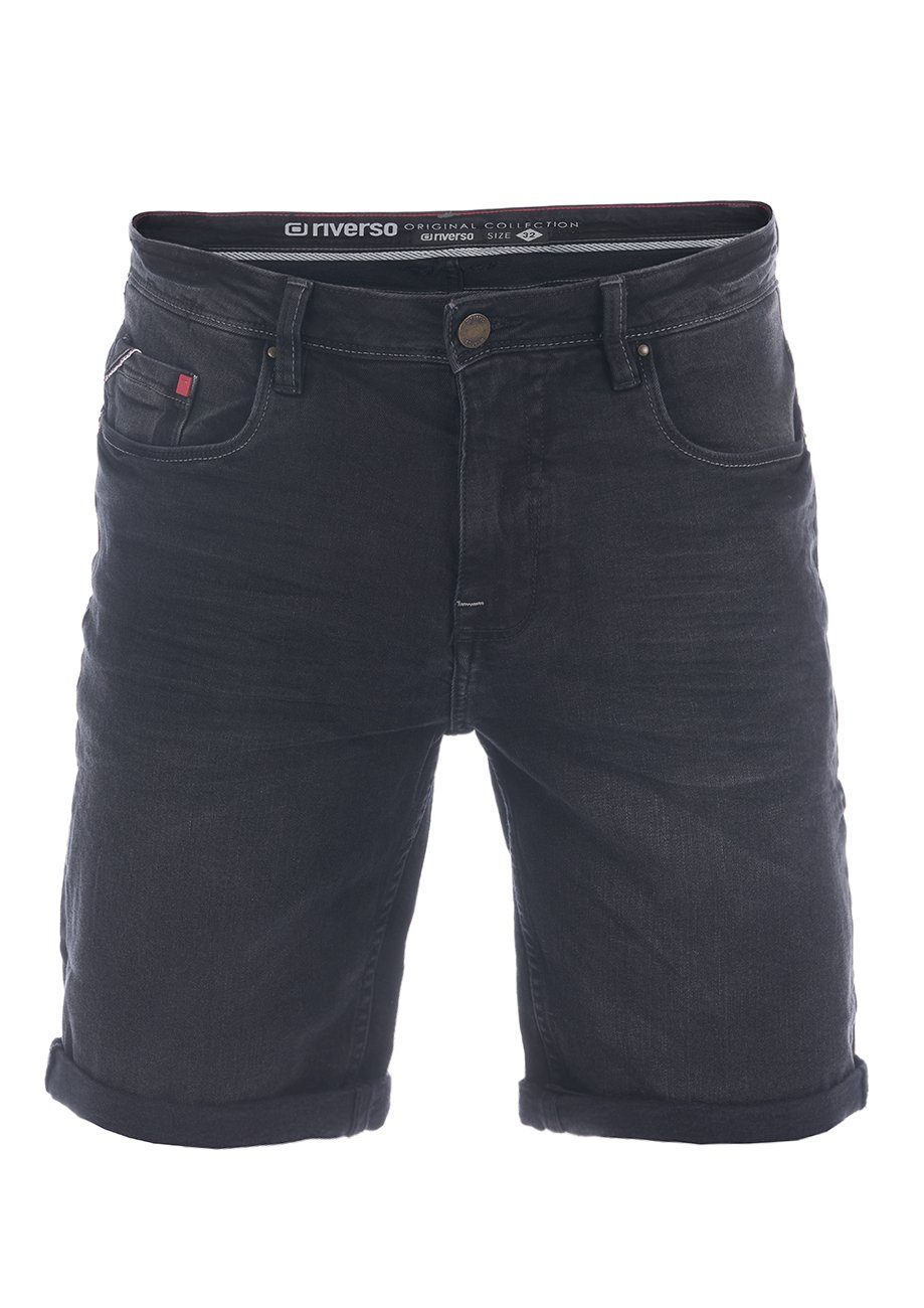 riverso Jeansshorts voor heren, stretch, regular fit, RIVUdo, korte broek, bermuda, zomer, denim, eenvoudig, grijs, blauw, zwart, 30, 31, 32, 33, 34, 36, 38, 40, 42, 44, 46, Black Denim (B122), 30